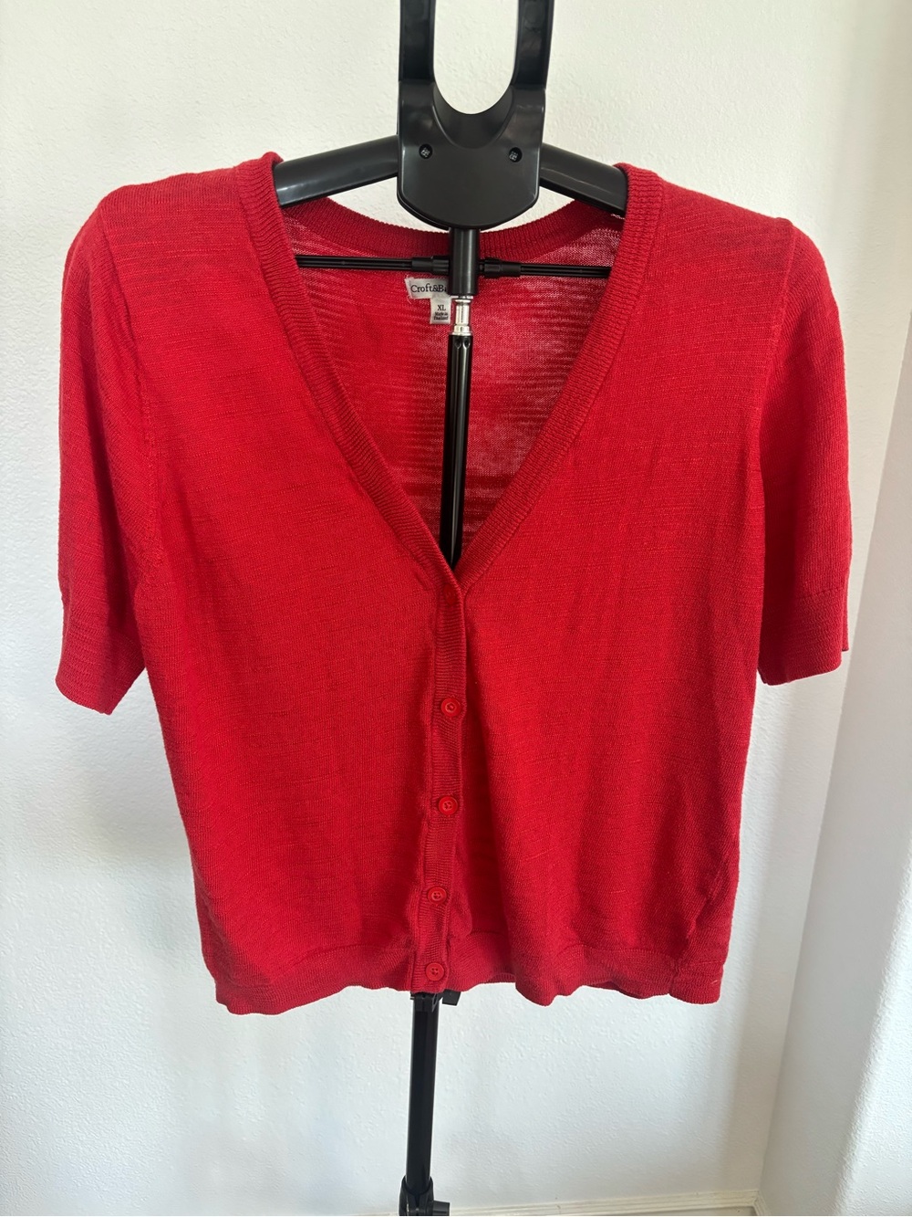 croft & barrow Red V‑Neck Button Front Short Sleeve Cardigan